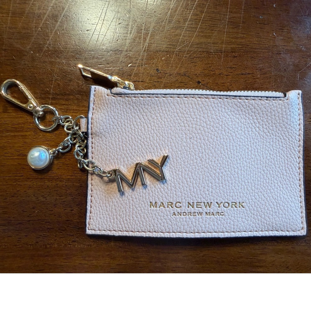 Marc New York Andrew Marc Pink Pebbled Card Case Zipper Wallet Keychain MNY